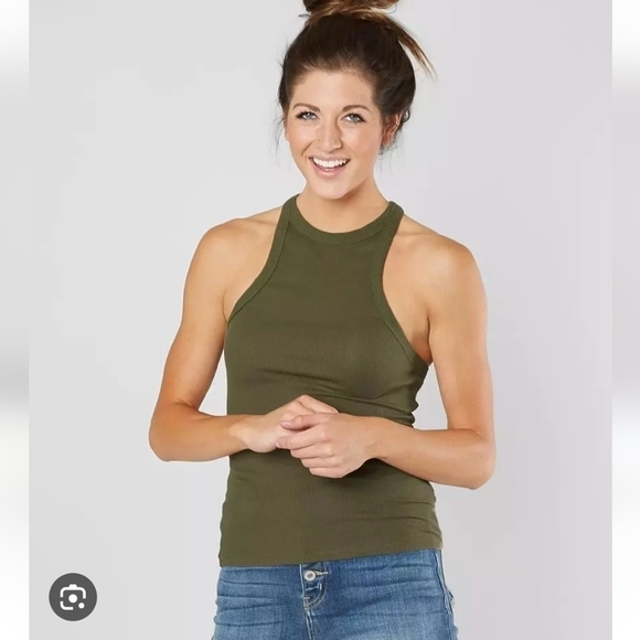 Free People Intimately Wide Eyed Green Ribbed Tank Top Women's Size Small - Picture 8 of 8